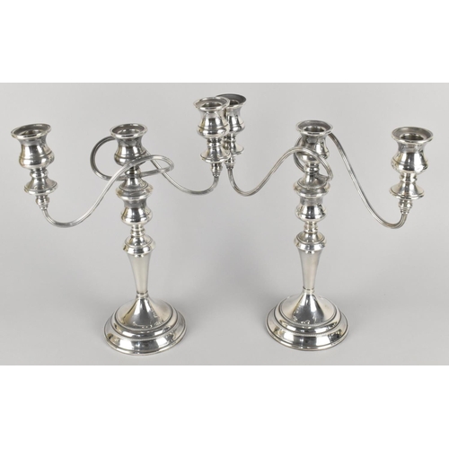 173 - A Pair of Three Branch Silver Plated Candelabra, 32cms High