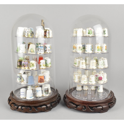 178 - Two Collections of Souvenir Thimbles Under Glass Domes, 30cms High