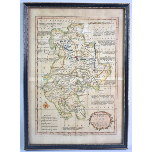 186 - A Framed Map of Bedfordshire After Emanuel Bowen, 22x32cms