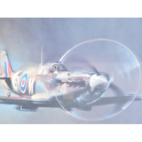 194 - A Framed Barrie Clark Print of a Spitfire, 80x45cms