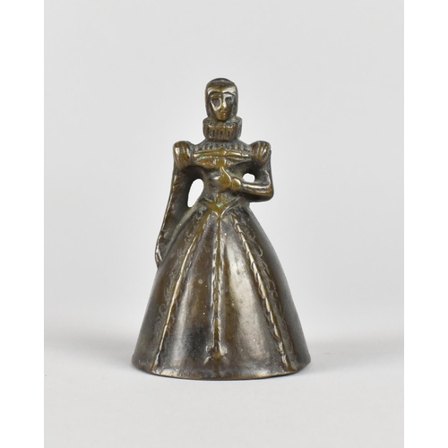 20 - A 19th Century Brass Bell in the Form of An Elizabethan Lady, 10cms High