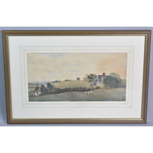 200 - A Framed Watercolour Depicting Half Timbered Farmhouse with Cattle in the Foreground by Nora Welling... 