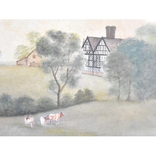 200 - A Framed Watercolour Depicting Half Timbered Farmhouse with Cattle in the Foreground by Nora Welling... 