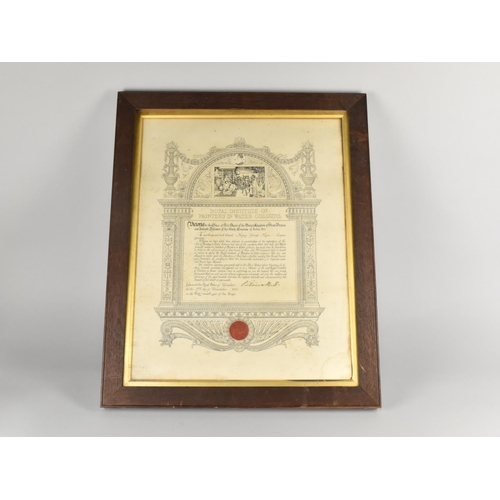 223 - A Signed Victorian Certificate, Royal Institute of Painters in Watercolours, Awarded to Henry George... 