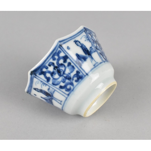 257 - A Small Oriental Blue and White Tea Bowl of Octagonal Form Decorated with Alternating Panels of Figu... 