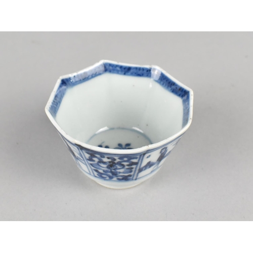 257 - A Small Oriental Blue and White Tea Bowl of Octagonal Form Decorated with Alternating Panels of Figu... 