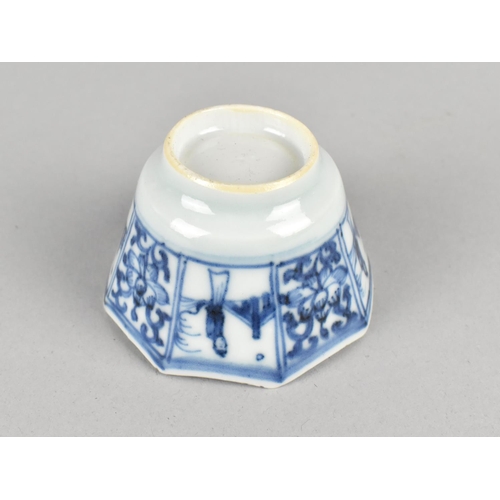 257 - A Small Oriental Blue and White Tea Bowl of Octagonal Form Decorated with Alternating Panels of Figu... 