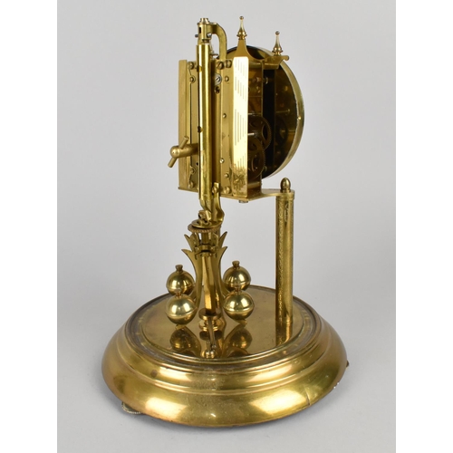 27 - A Mid 20th Century Brass Pillar Clock with Suspension Movement Under Glass Dome, 30cms High