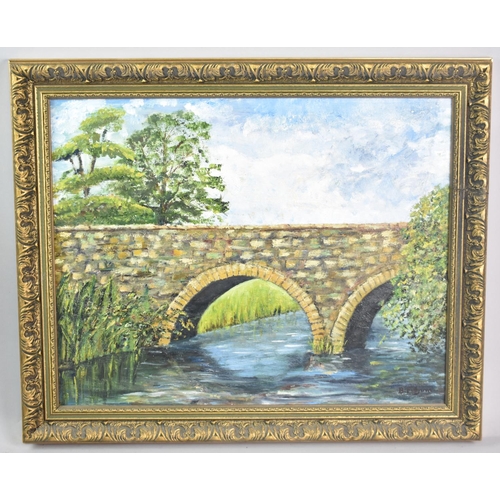 297 - A Framed Oil on Board, River Bridge, Signed Brenda Fulgoni, Subject 42x33cm