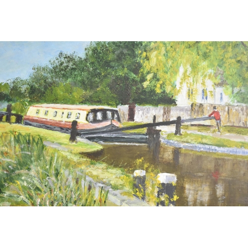 303 - A Framed Oil on Board, Canal Scene by Basil Carver, Subject 30x40cm