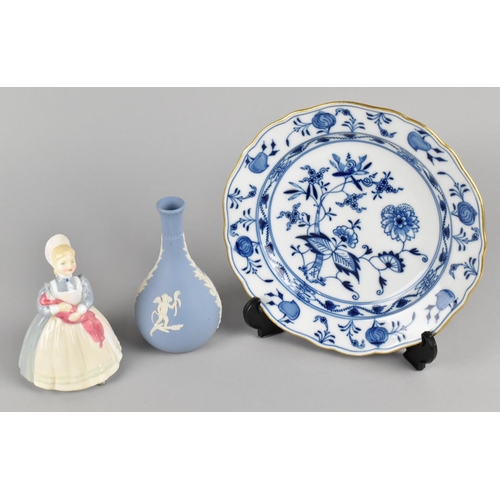 311 - A Meissen Onion Pattern Plate Together with a Wedgwood Jasperware Bottle Vase and a Royal Doulton Fi... 