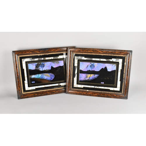 313 - A Pair of 20th Century Butterfly Wing Pictures Depicting Scenes of Rio, Frames 42.5x33cm