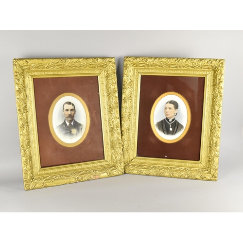 316 - A Pair of Late 19th/Early 20th Century Portraits, Over Painted Photographs on Opaque Glass, Gilt Fra... 