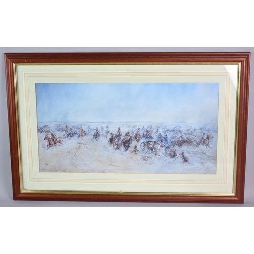 317 - A Framed Lady Butler Print, Charge at Huj (Final Cavalry Charge), Subject 58x30cm