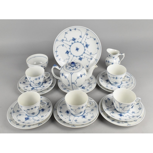 326 - A Royal Copenhagen Blue Fluted Plain Pattern Tea Set to Comprise Teapot, Five Cups, Five Saucers, Si... 