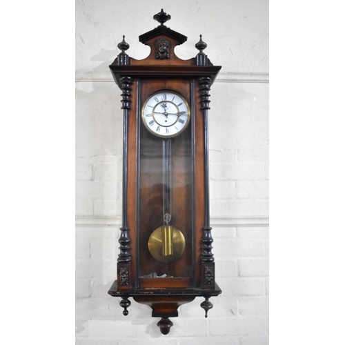 327 - An Early 20th Century Single Weight Vienna Wall Clock, with Top Pediment Having Classical Mask and V... 