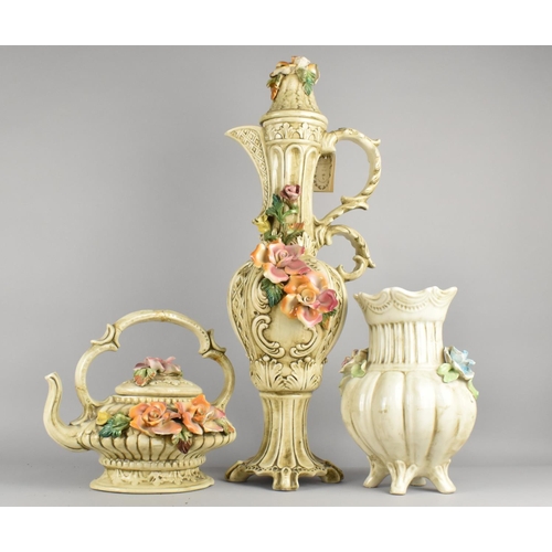 339 - Three Large Pieces of Capodimonte to Comprise Ewer, 66cm high, Kettle, 28cm high and a Vase (Conditi... 