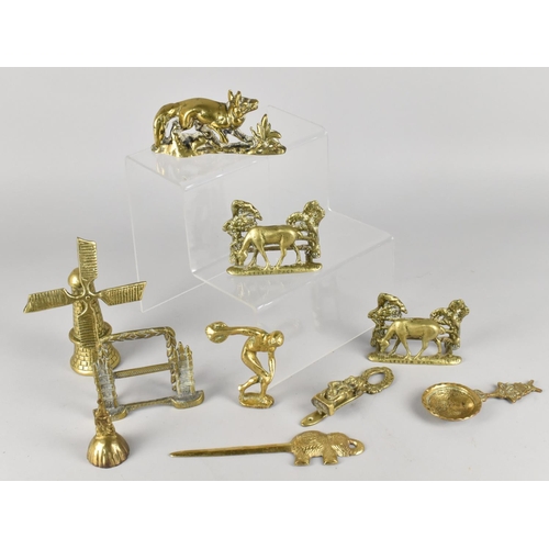 348 - A Collection of Various Brass Ornaments to Comprise Deer Letter Racks, Windmill, London Bridge Lette... 