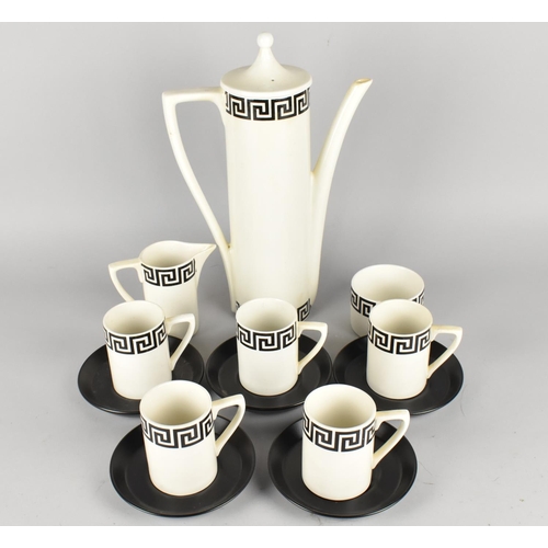 360 - A Portmeirion Greek Key Coffee Set for Five to Comprise Coffee Pot, Cups, Saucers, Milk Jug and Suga... 