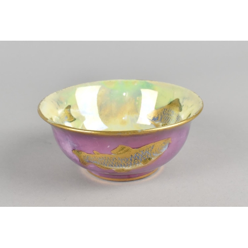 369 - An Aynsley Lustre Bowl Decorated with Fish, Pink and Green Ground, 10.5cm diameter