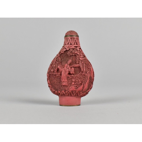 37 - A Cinnabar Style Chinese Snuff Bottle, 7cms High