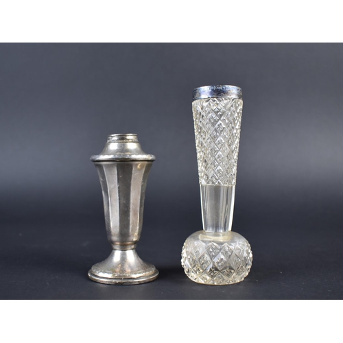 373 - A Sterling Silver Pepper Pot (Missing Top) 40g, Together with a Silver Mounted Glass Bud Vase