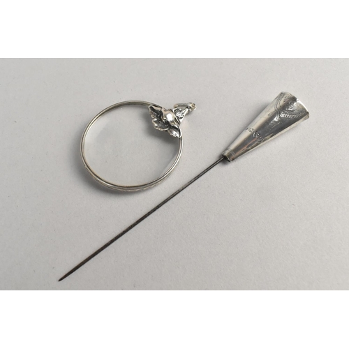 374 - A Silver Mounted Monocle Together with a Silver Hat Pin with Chester Hallmark