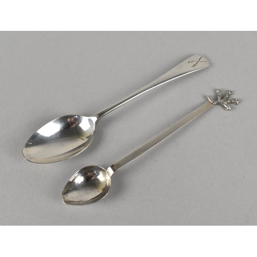 379 - A Silver Presentation Teaspoon with Rifle Decorated Finial Together with a White Metal Teaspoon with... 