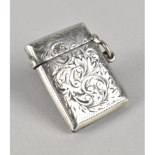 384 - An Edwardian Silver Vesta Case with Scrolled Decoration, Birmingham Hallmark, 17g, 4cm high