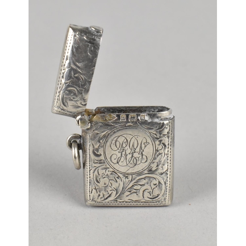 384 - An Edwardian Silver Vesta Case with Scrolled Decoration, Birmingham Hallmark, 17g, 4cm high