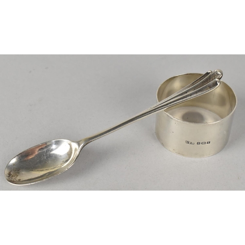 386 - A Silver Spoon with Onslow Type Finial, Sheffield Hallmark Together with a Silver Napkin Ring, Birmi... 