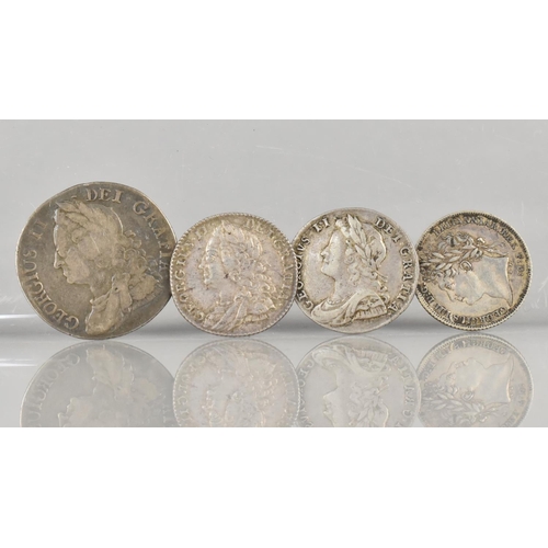 397 - Three Silver George II Coins Together with a George IV Example