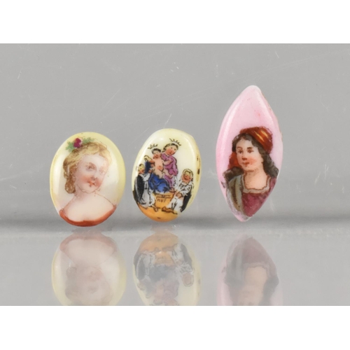 400 - Three Miniatures Painted on Porcelain, Largest 1.5cm x 0.7cm