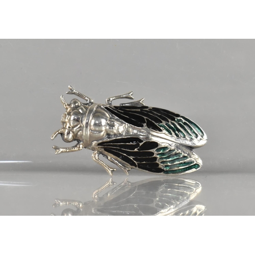 405 - A Novelty Brooch in the Form of a Bug, Stamped 'Sterling' with Green and Enamelled Decorated Wings, ... 