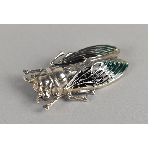 405 - A Novelty Brooch in the Form of a Bug, Stamped 'Sterling' with Green and Enamelled Decorated Wings, ... 