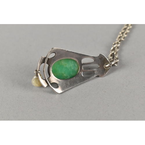 406 - Murrle Bennett and Co, An Arts and Crafts Silver Pendant on Unrelated Silver Chain, Central Oval Cab... 