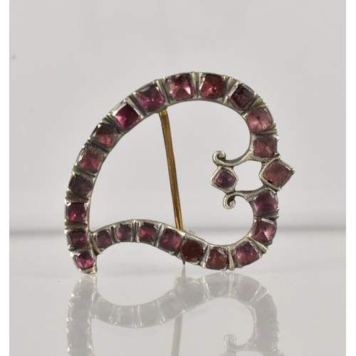 408 - A 19th Century Foil Back Garnet Brooch in the Form of a Heart, Mixed Cut Stones in a White Metal Pie... 