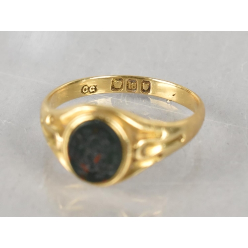 410 - A 19th Century Signet Ring, Oval Bloodstone Panel with Seal Marked ABJ, Collet Set to Fluted Shoulde... 