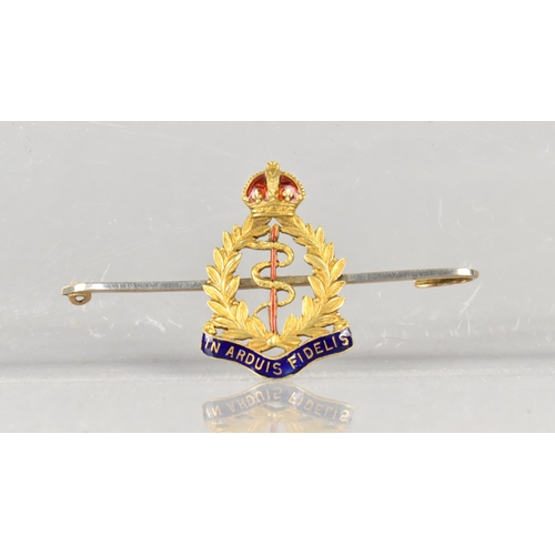 411 - A 15ct Gold WWI Royal Army Medical Corps Sweetheart Brooch, Applied Emblem Decorated with Red and Bl... 