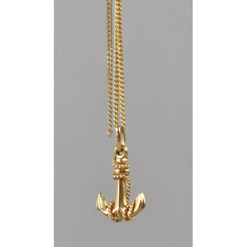 413 - A Gold Metal Pendant, Anchor, Hallmarked but Illegible, on a 9ct Gold Chain, Chain AF, Total Weight ... 