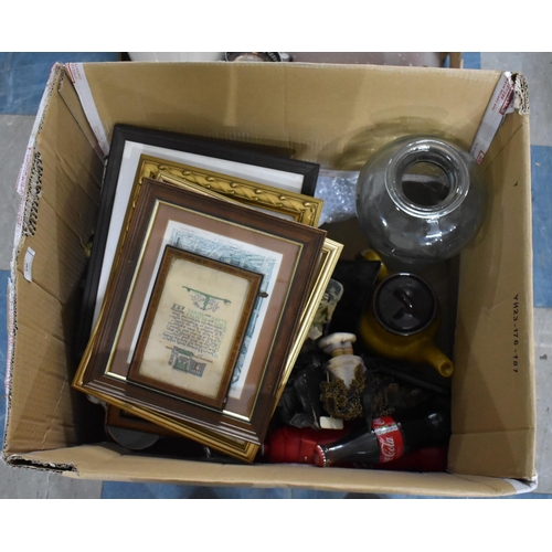 430 - A Box of Various Sundries to Comprise Glass Vase, Ceramics Pictures and Prints etc