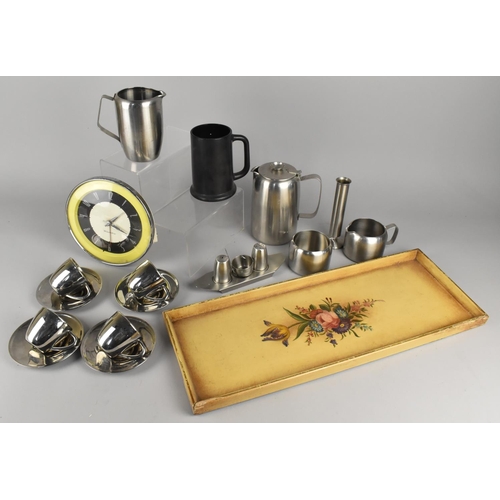 442 - A Collection of Old Hall Stainless Steel Together with a Westclox Wall Clock, Tray etc