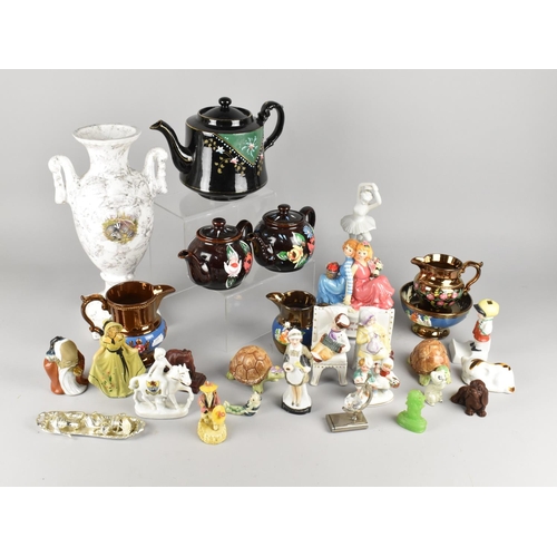 449 - A Collection of Ceramics to Comprise Black Glazed Teapot, Lustre Jugs, Marble Effect Ceramic Urn wit... 