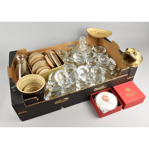 451 - A Box of Various Sundries to Comprise Quantity of Ikea Glass Tea Light Holders, Storage Pot Lids, St... 