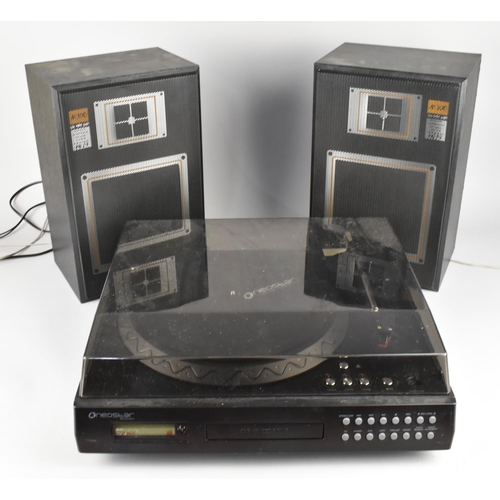 466 - A Neostar Electronics Record Player Music Centre Together with Two Akai Speakers