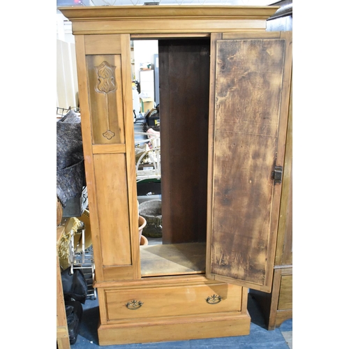 474 - An Art Nouveau Satinwood Mirror Fronted Wardrobe with Base Drawer, 104cms Wide, Missing One Back Pan... 