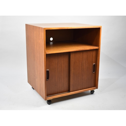 477 - A 1970s Music Cabinet on Castors with Sliding Doors to Base Cupboard, 48cms Wide