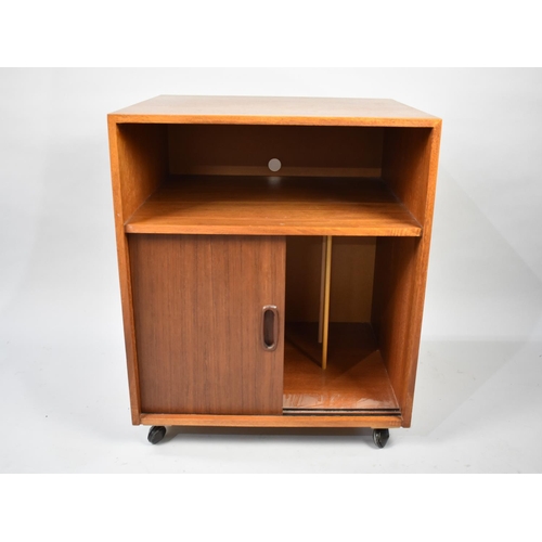 477 - A 1970s Music Cabinet on Castors with Sliding Doors to Base Cupboard, 48cms Wide