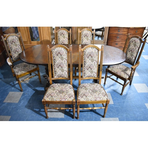 478 - A Mid 20th Century Nathan Oak Extending Dining Table together with Six Tapestry Upholstered and Carv... 