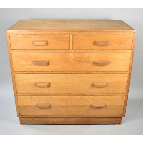 487 - A Mid 20th Century Light Oak Bedroom Chest of Two Short and Three Long Drawers, 107cm Wide